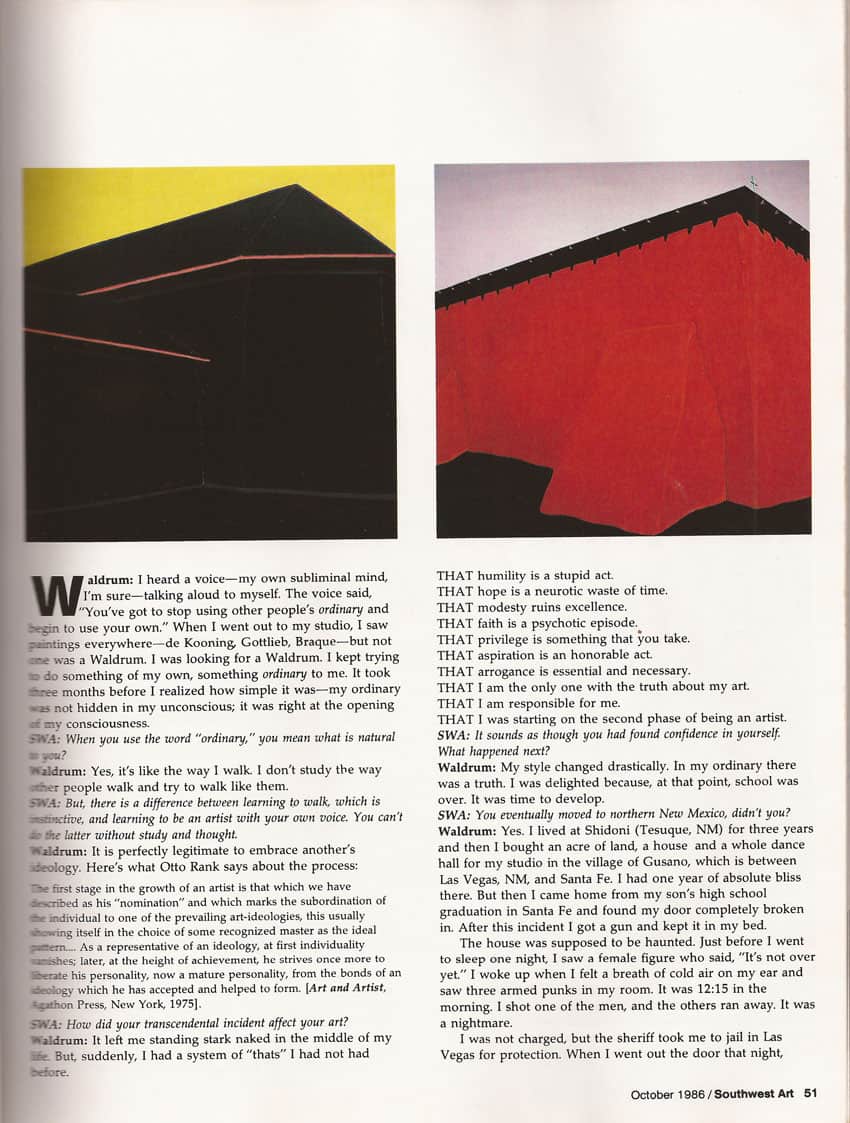Southwest Art - 1985 article on Harold Joe Waldrum, page 4