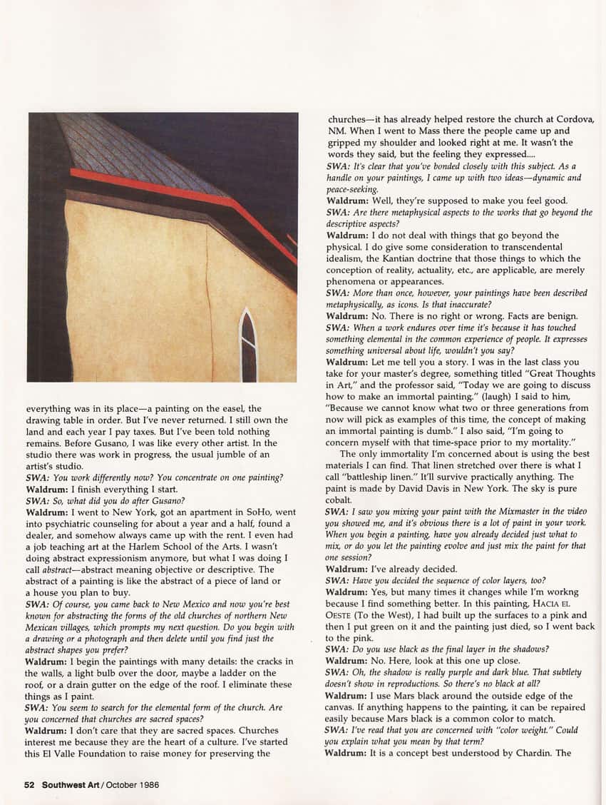 Southwest Art - 1985 article on Harold Joe Waldrum, page 5