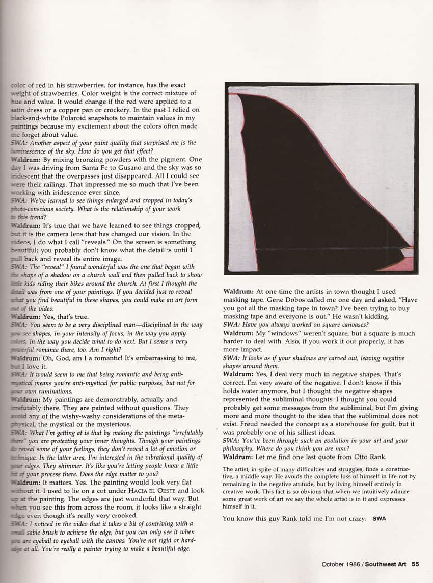 Southwest Art - 1985 article on Harold Joe Waldrum, page 8