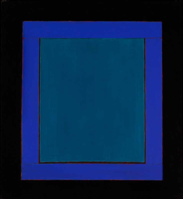 Azul, azul, azul II Azul, azul, azul II, 33x30" acrylic on linen, 1980 - window series, Harold Joe Waldrum