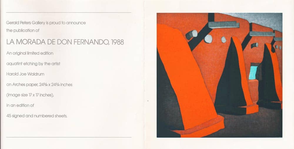 Gerald Peters Gallery presents "La Morada de Don Fernando," an aquatint etching by Harold Joe Waldrum